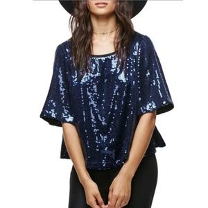 Free People | Night Fever Navy Sequin Drape Crop Top Medium Sequined